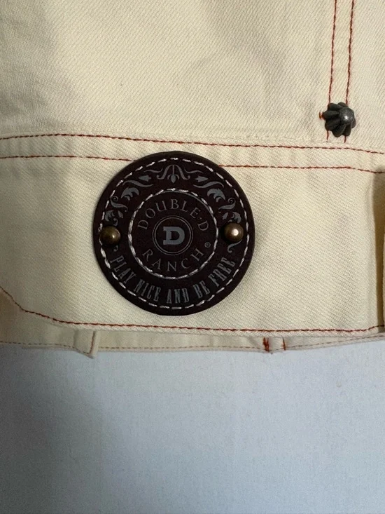 Double D Ranch Cream Jean Jacket with Embroidered Longhorn Back -Size Small NWT - Picture 6 of 10